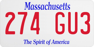 MA license plate 274GU3