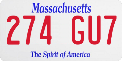 MA license plate 274GU7