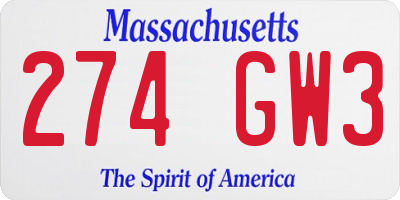 MA license plate 274GW3
