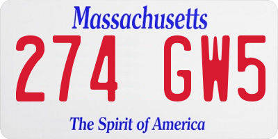 MA license plate 274GW5
