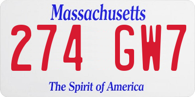 MA license plate 274GW7