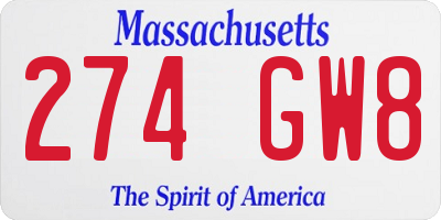 MA license plate 274GW8