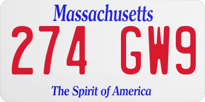 MA license plate 274GW9