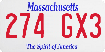 MA license plate 274GX3