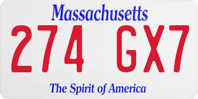 MA license plate 274GX7