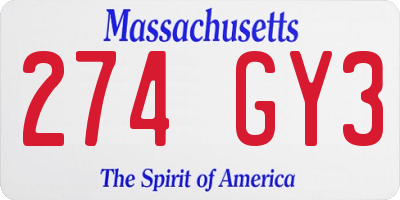 MA license plate 274GY3