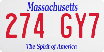 MA license plate 274GY7