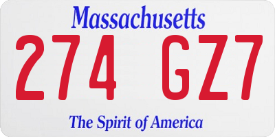 MA license plate 274GZ7