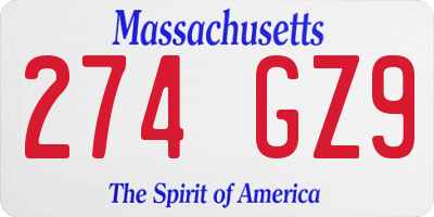 MA license plate 274GZ9