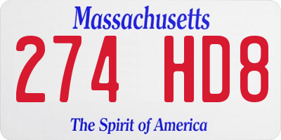 MA license plate 274HD8