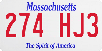 MA license plate 274HJ3