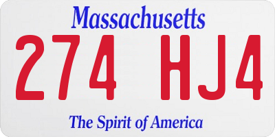 MA license plate 274HJ4