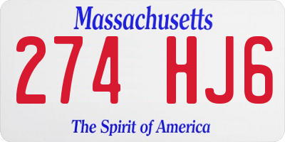 MA license plate 274HJ6