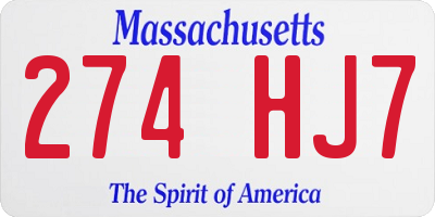 MA license plate 274HJ7