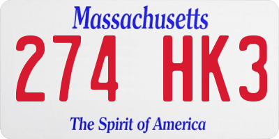 MA license plate 274HK3