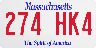 MA license plate 274HK4