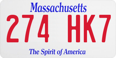 MA license plate 274HK7