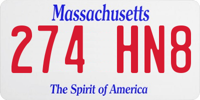 MA license plate 274HN8
