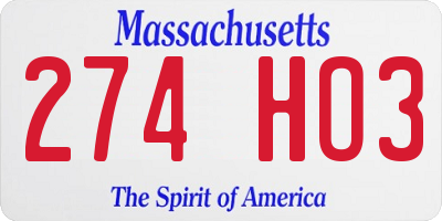 MA license plate 274HO3