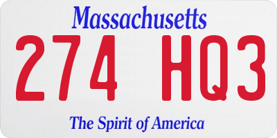 MA license plate 274HQ3