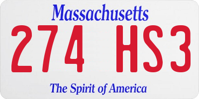 MA license plate 274HS3