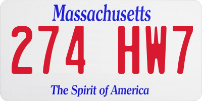MA license plate 274HW7