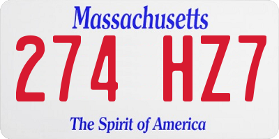MA license plate 274HZ7