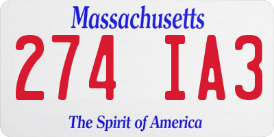 MA license plate 274IA3