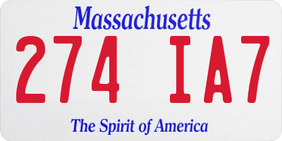 MA license plate 274IA7