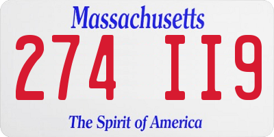 MA license plate 274II9