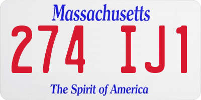 MA license plate 274IJ1