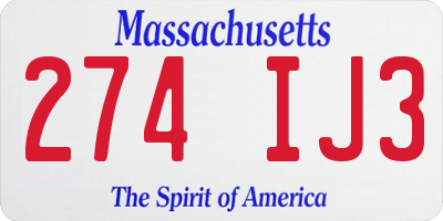 MA license plate 274IJ3