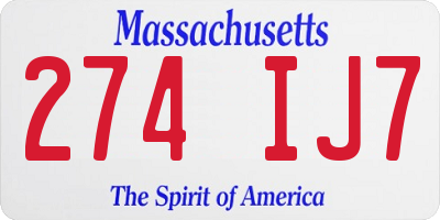 MA license plate 274IJ7