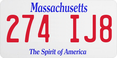 MA license plate 274IJ8