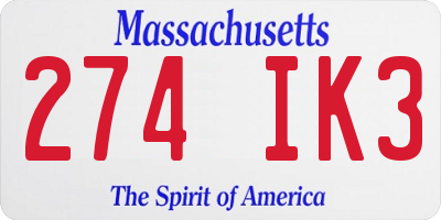 MA license plate 274IK3