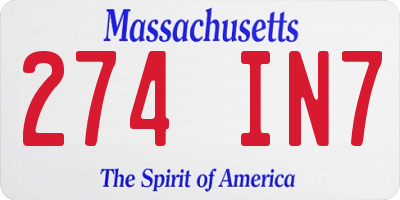 MA license plate 274IN7