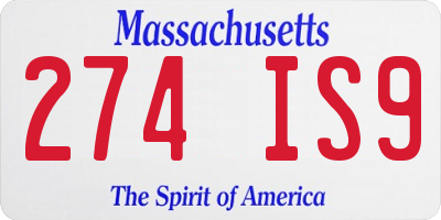 MA license plate 274IS9