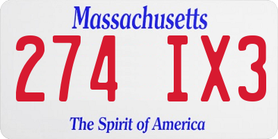 MA license plate 274IX3