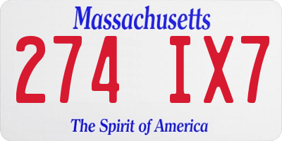 MA license plate 274IX7
