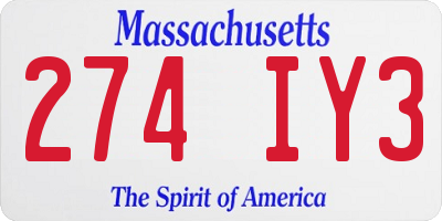 MA license plate 274IY3