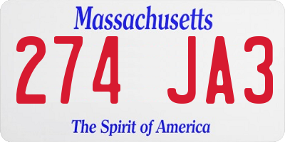 MA license plate 274JA3