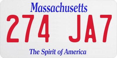 MA license plate 274JA7