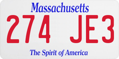 MA license plate 274JE3