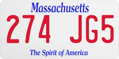 MA license plate 274JG5