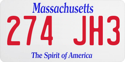 MA license plate 274JH3