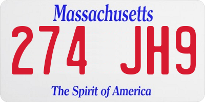 MA license plate 274JH9