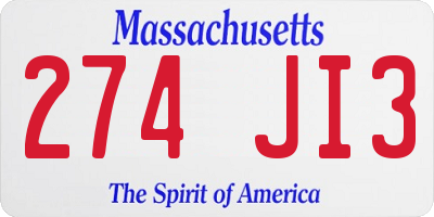 MA license plate 274JI3