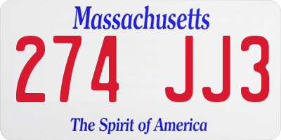 MA license plate 274JJ3