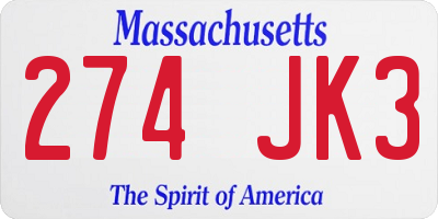 MA license plate 274JK3