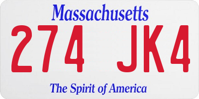 MA license plate 274JK4